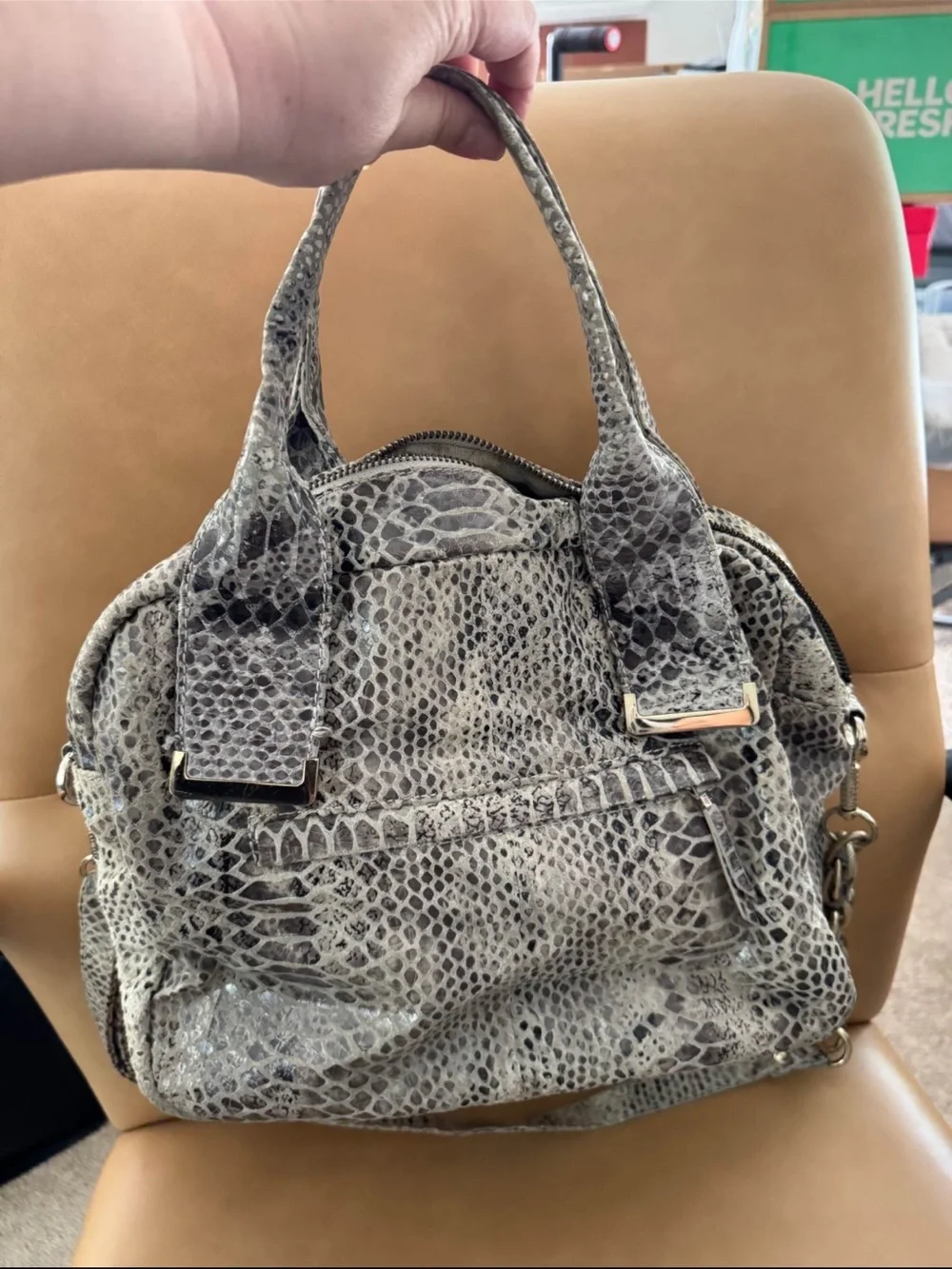 Eliott Lucca Python-Print Tassel Satchel Handbag